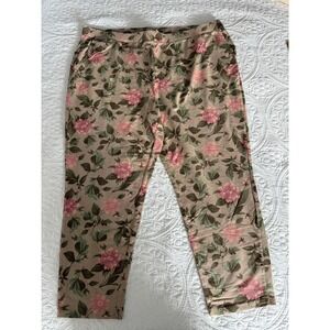 Denim & Co Active Floral French Terry Crop Pants Tan Pink 2X A347324
